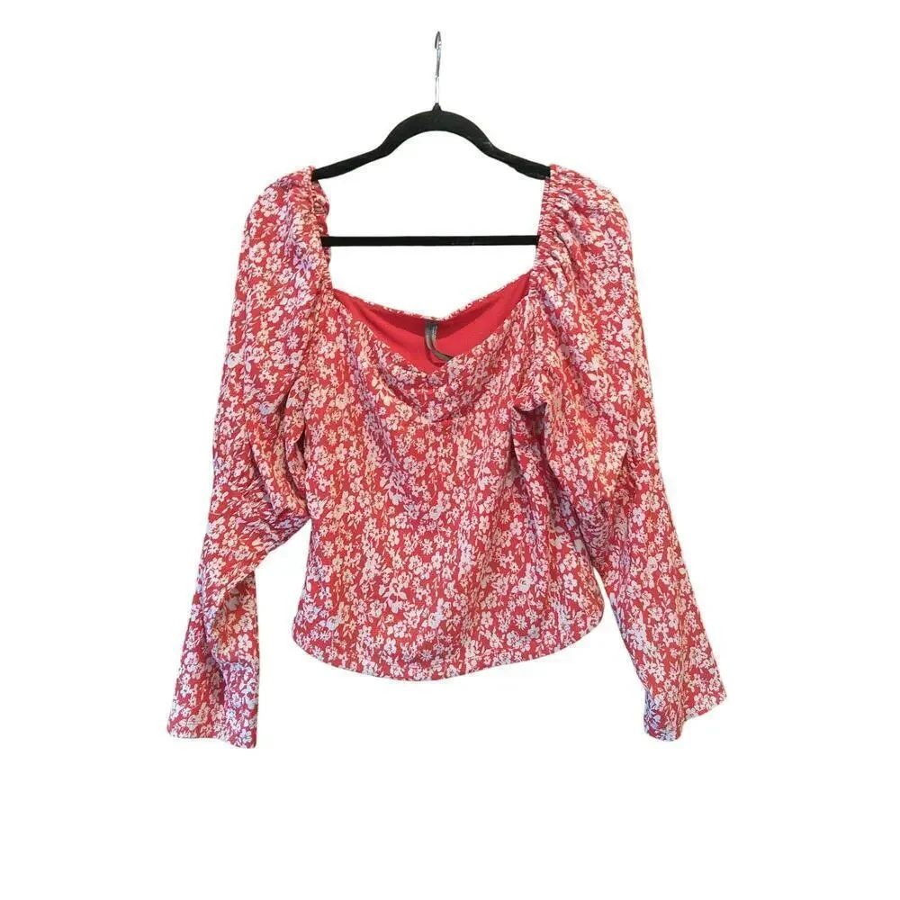 Anthropologie Carmine Red Cropped Juliet Blouse Women's Size Large